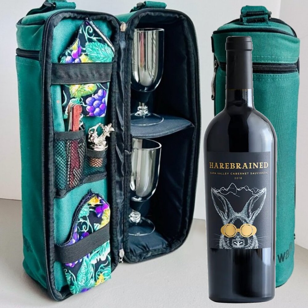 Insulated Wine Tote With Service For Two - Picnic Time Deluxe Opus #514-49 (New)